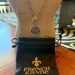 French Kande Toggle Silver Necklace with Medallion
